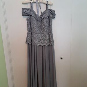 Elegant Gray Lace Off-Shoulder Dress